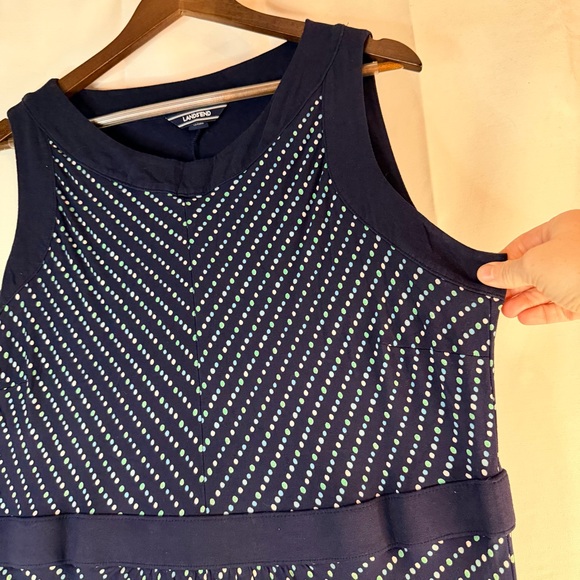 LANDS’ END Women’s Size XL Dress Maxi Length Polka Dot Stretch Side Slits - Picture 6 of 15